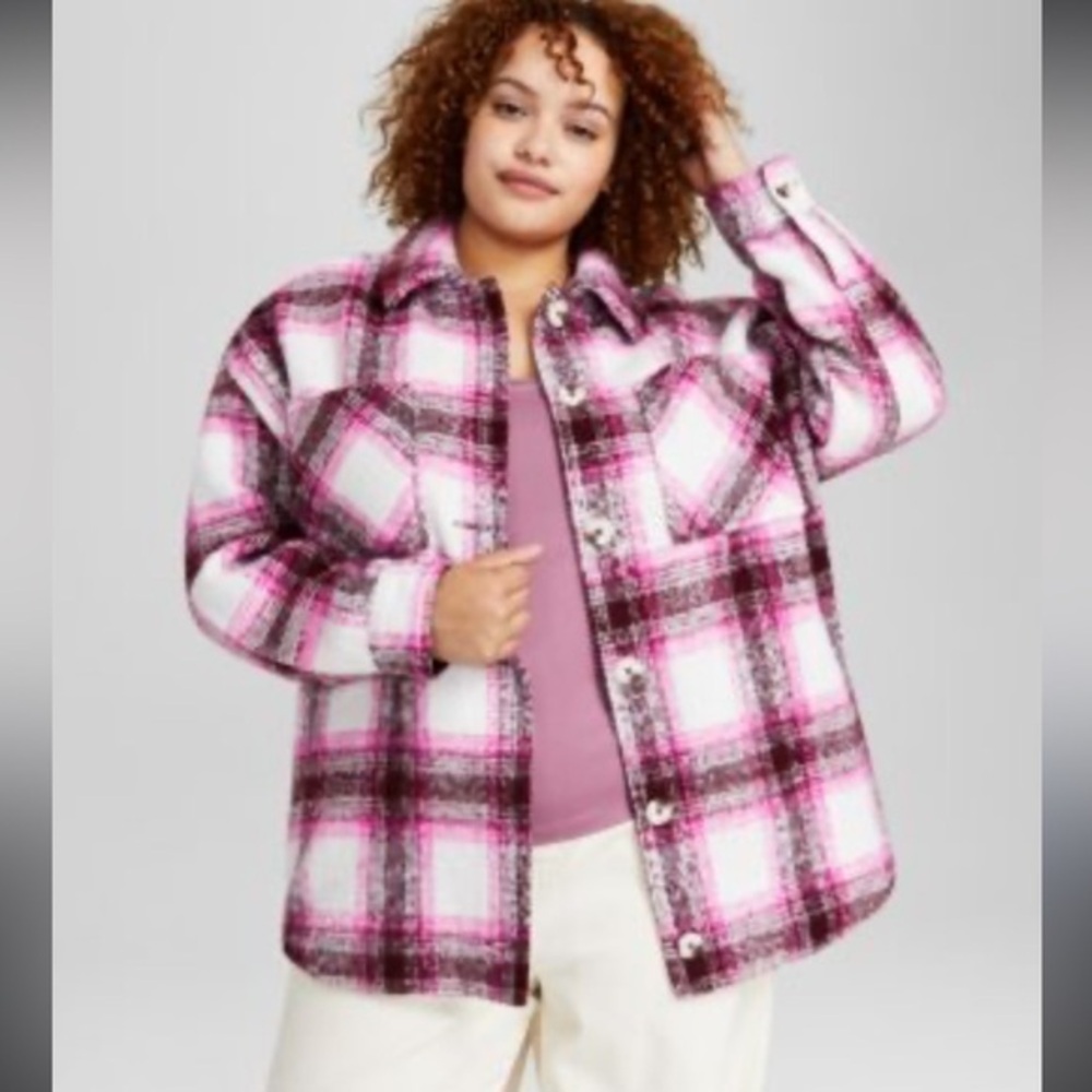 Trendy Plus Size Plaid Shirt Jacket Shacket NWT Sz XL